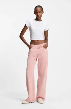 T-Shirt aus Stretch-Baumwolle in Cropped-Länge mit Happy HUGO Logo aus Strass