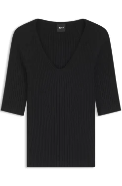 T-Shirt aus strukturiertem Strick mit tonalen Knopf-Details