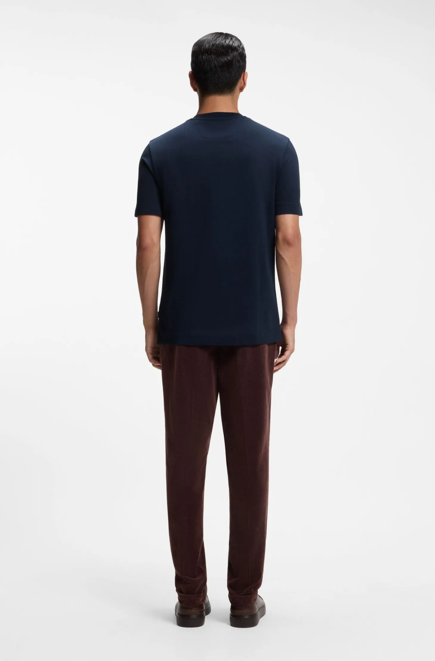 T-Shirt mit Windowpane-Karo aus Baumwoll-Mix mit Seide