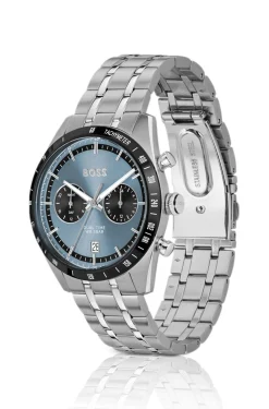 Uhr mit blauem Zifferblatt und Gliederarmband