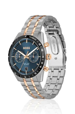 Uhr mit blauem Zifferblatt und zweifarbigem Gliederarmband