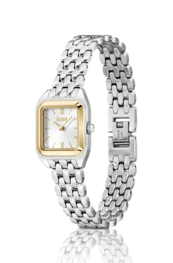 Uhr mit Gliederarmband aus Edelstahl und silberweißem Zifferblatt