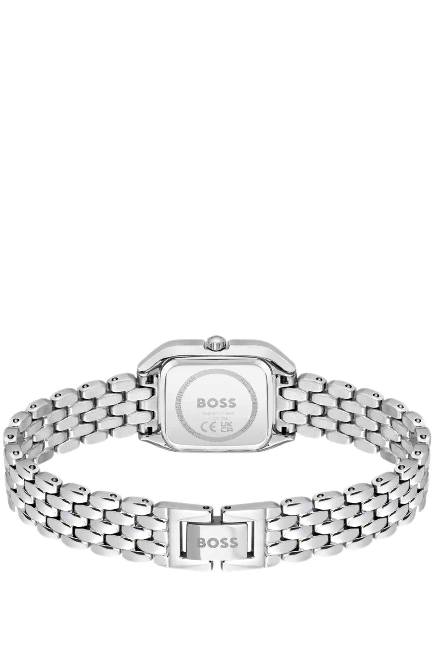 Uhr mit Gliederarmband aus Edelstahl und silberweißem Zifferblatt