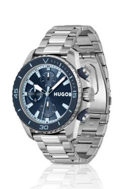 Uhr mit Gliederarmband und blauem Zifferblatt
