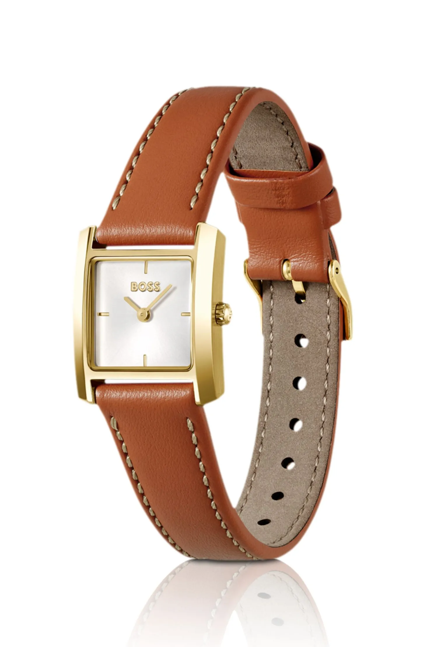 Uhr mit Lederarmband und quadratischem Gehäuse