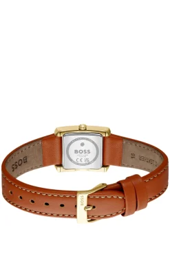 Uhr mit Lederarmband und quadratischem Gehäuse