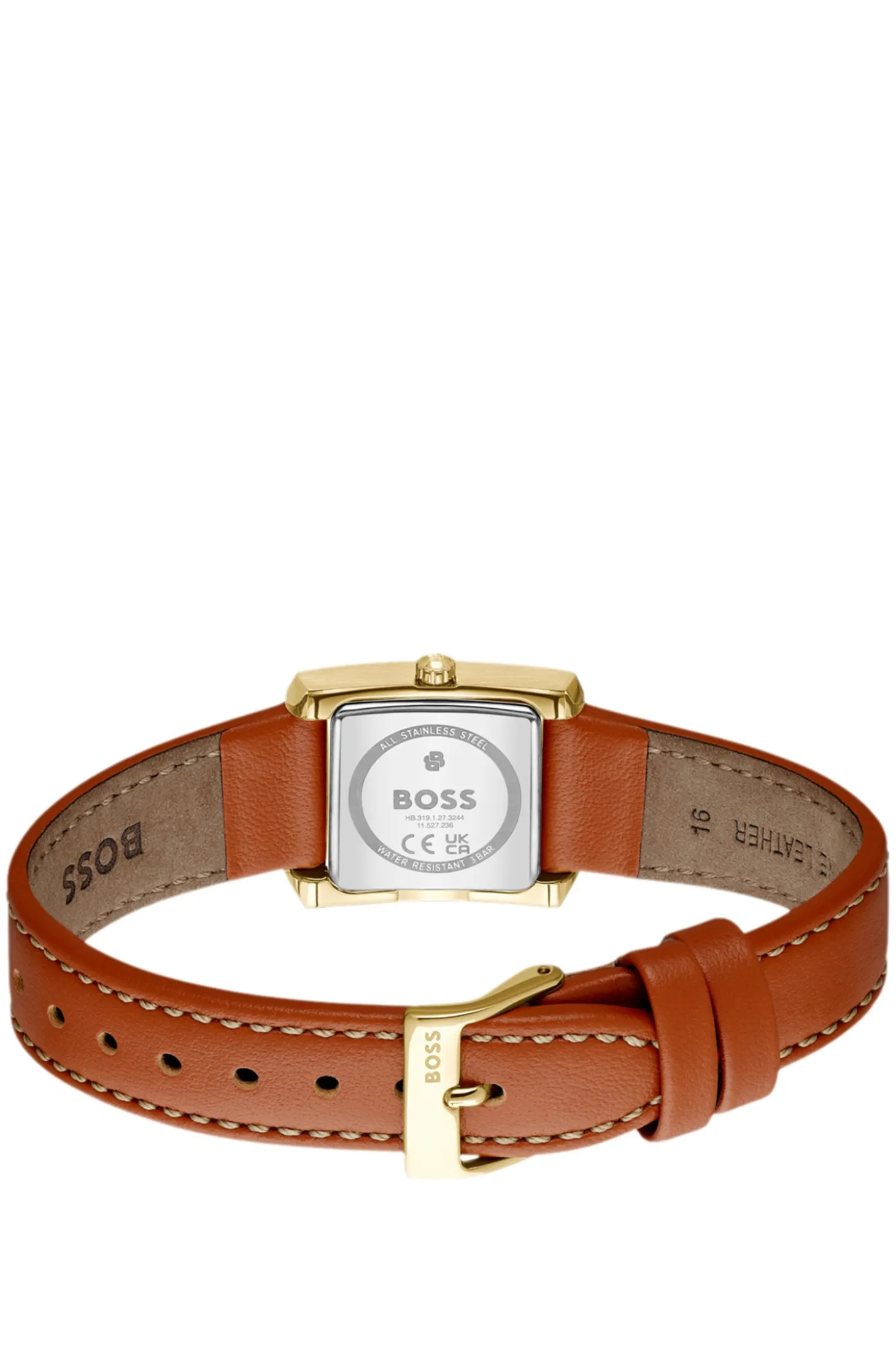 Uhr mit Lederarmband und quadratischem Gehäuse
