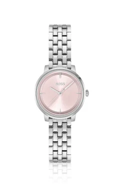 Uhr mit rosa Zifferblatt und Gliederarmband