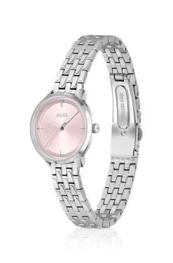 Uhr mit rosa Zifferblatt und Gliederarmband