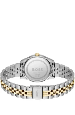 Uhr mit schwarzem Zifferblatt und zweifarbigem Gliederarmband