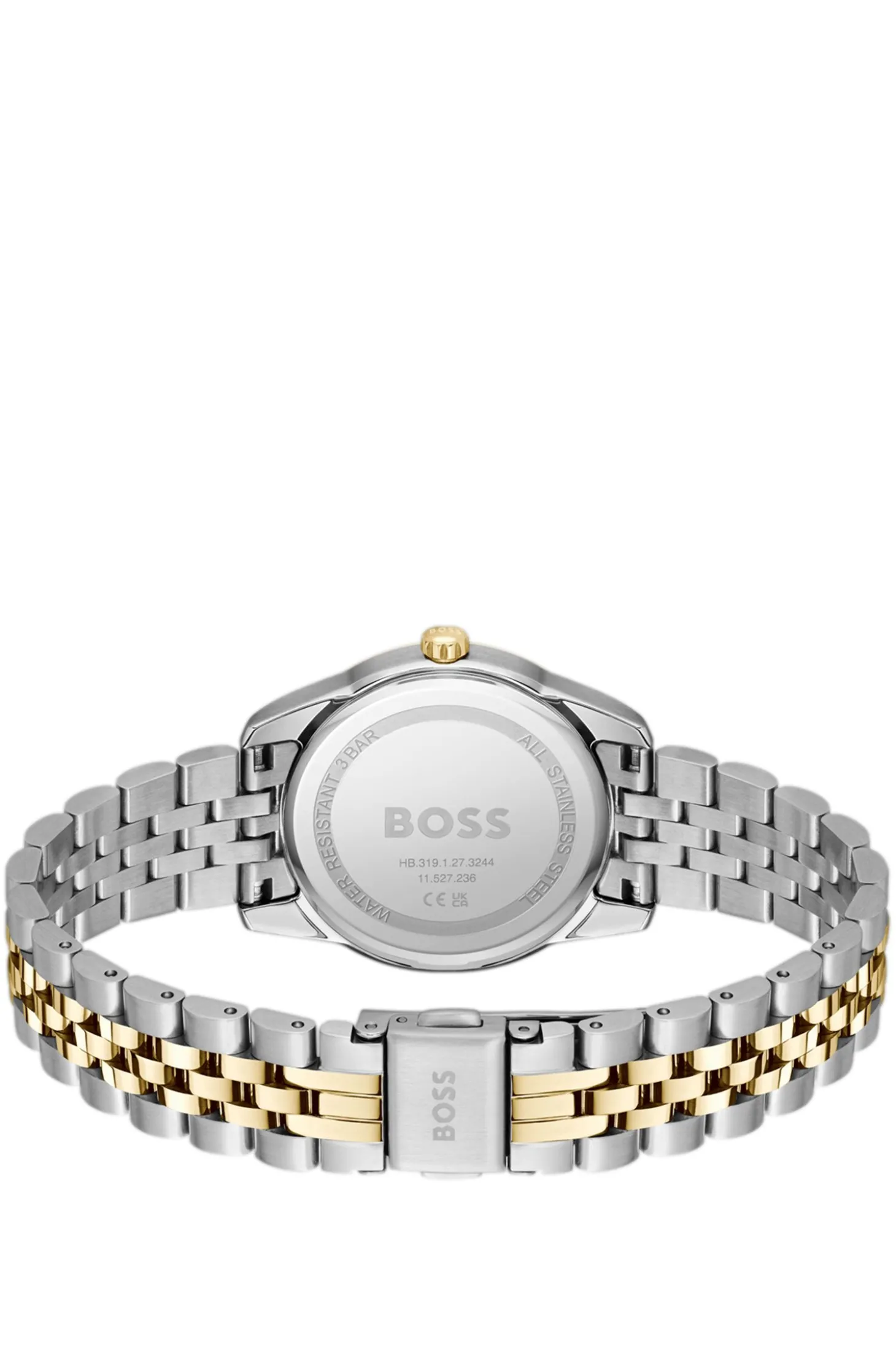Uhr mit schwarzem Zifferblatt und zweifarbigem Gliederarmband