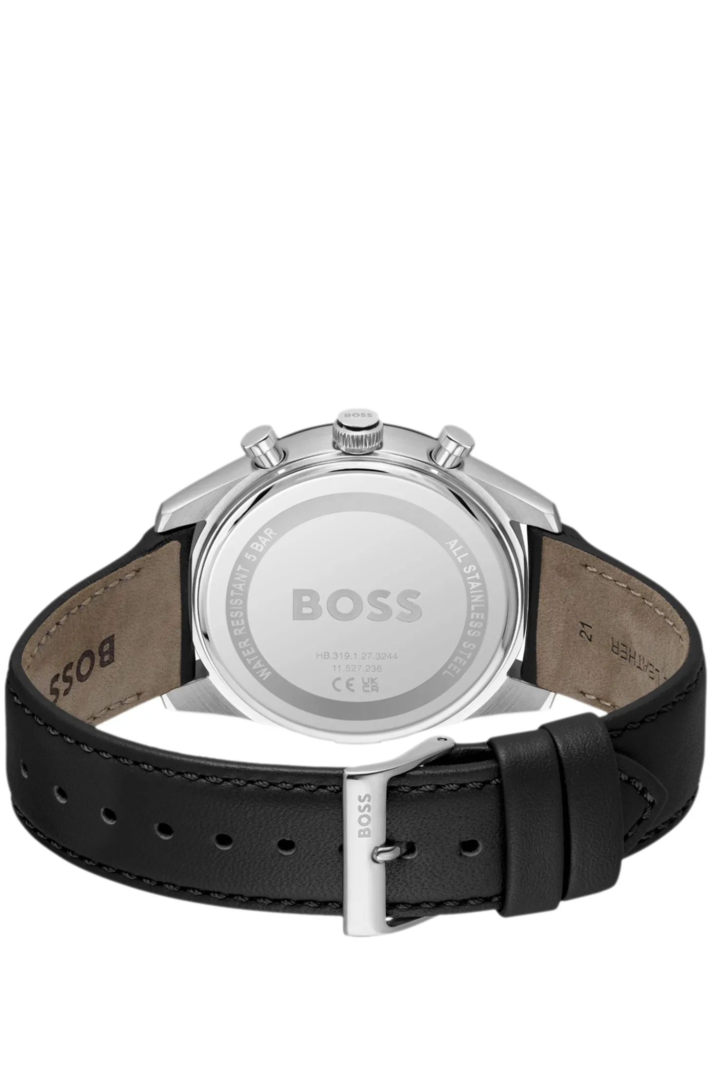 Uhr mit Zifferblatt und Lederarmband in Schwarz