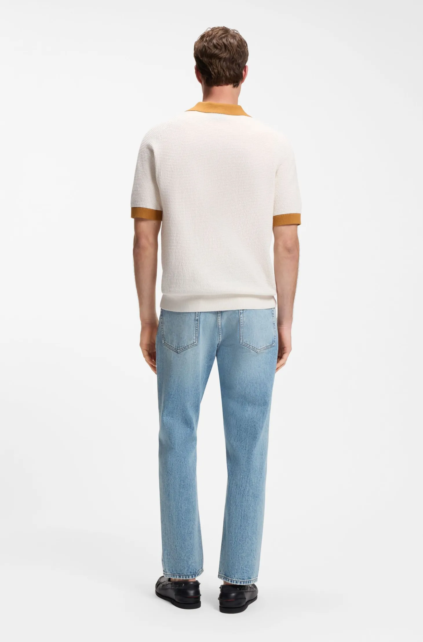 Waffelstrick-Poloshirt aus Baumwolle mit Kontrast-Details