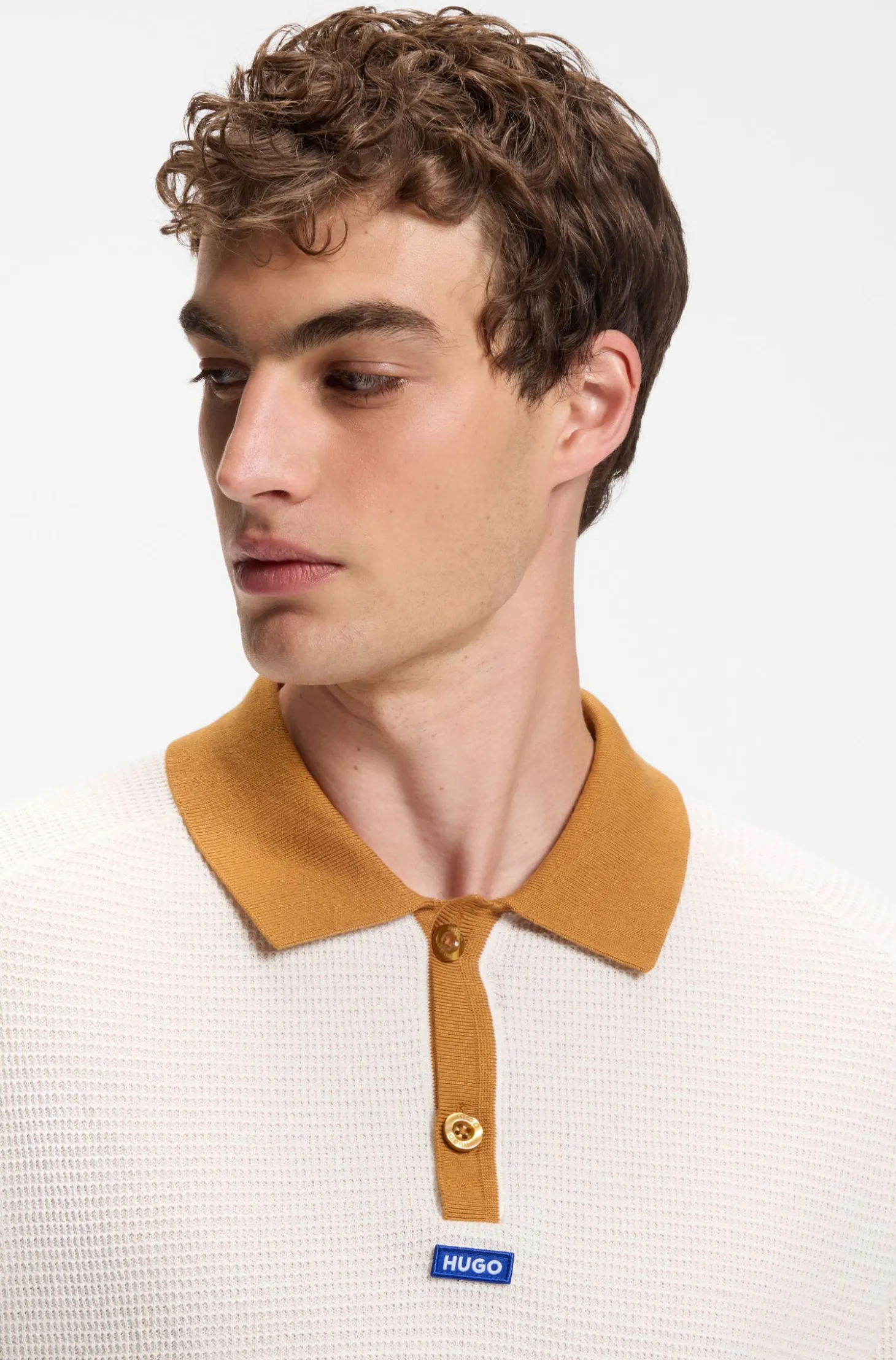 Waffelstrick-Poloshirt aus Baumwolle mit Kontrast-Details