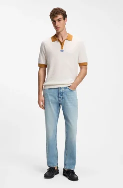 Waffelstrick-Poloshirt aus Baumwolle mit Kontrast-Details