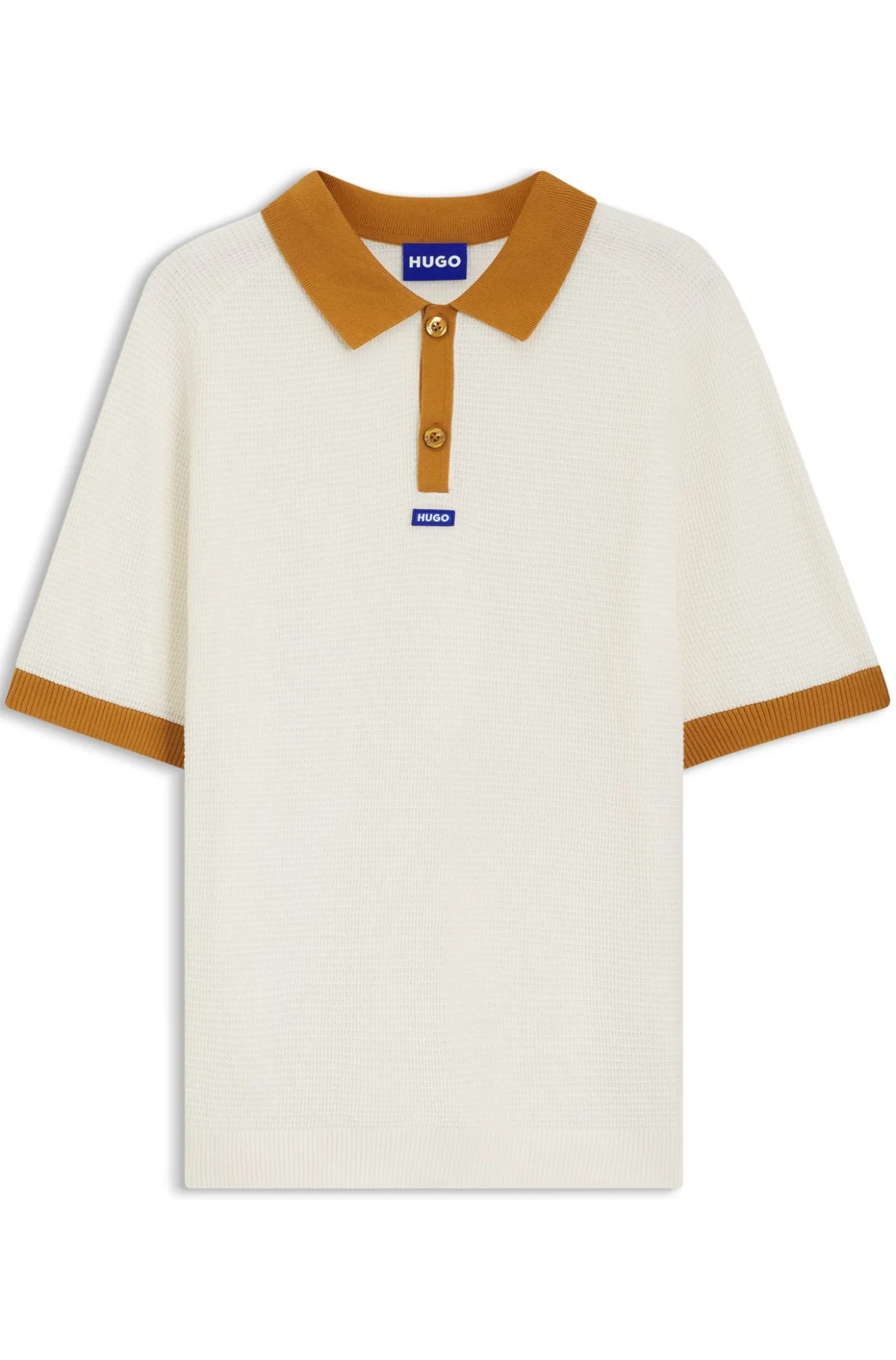 Waffelstrick-Poloshirt aus Baumwolle mit Kontrast-Details