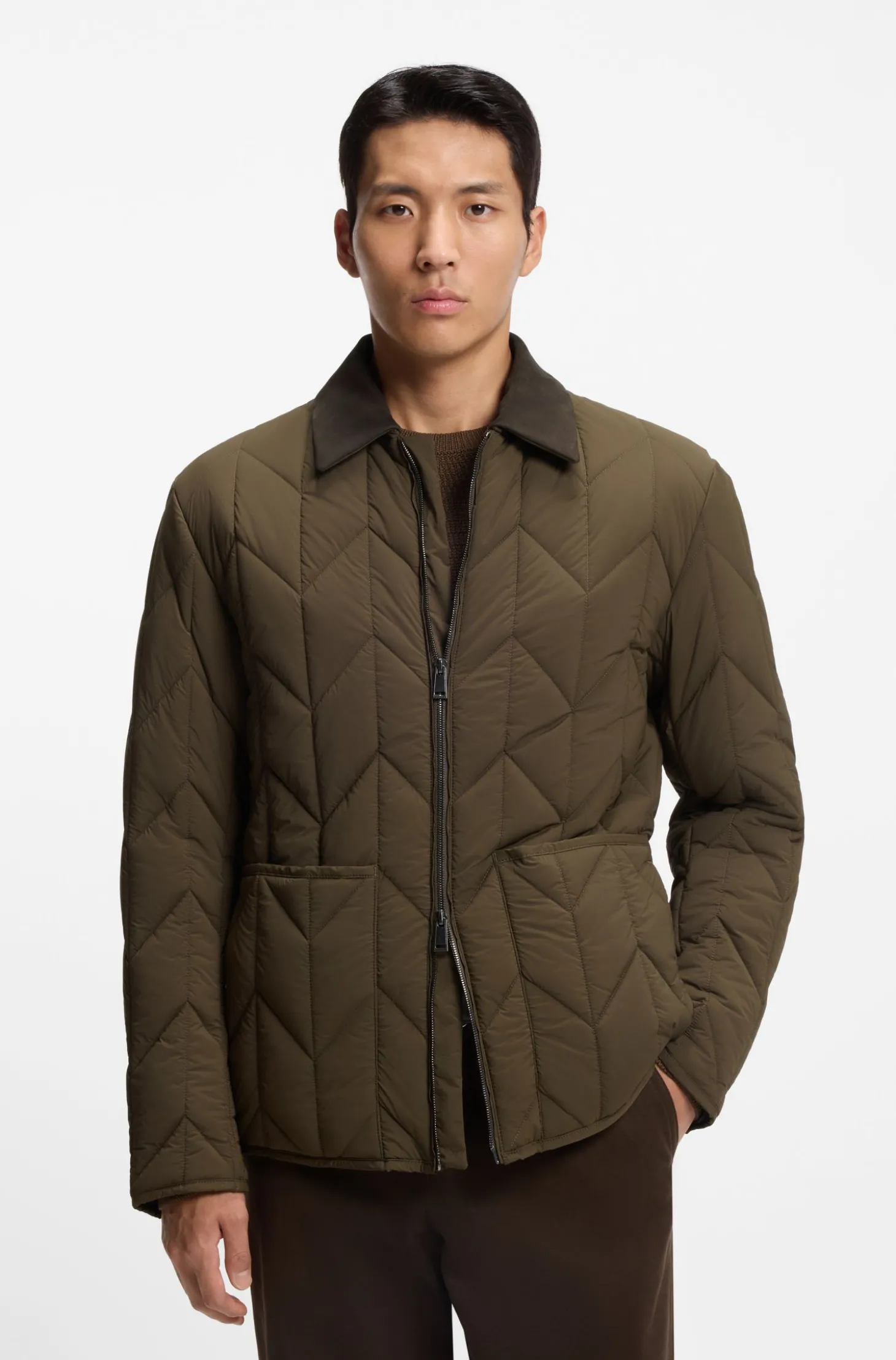 Wasserabweisende Jacke mit Nubukleder-Details
