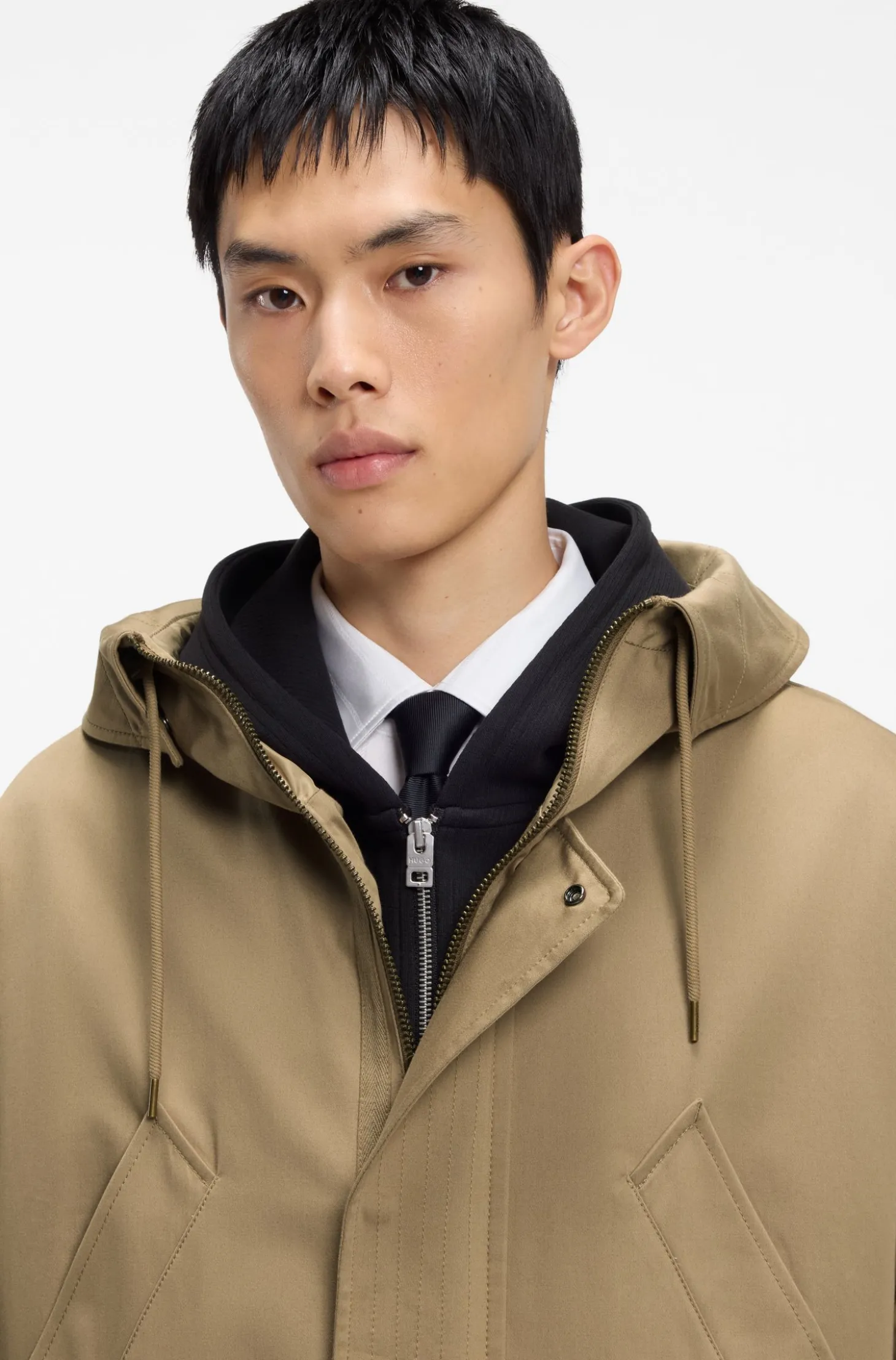 Wasserabweisender Parka aus Stretch-Baumwoll-Satin