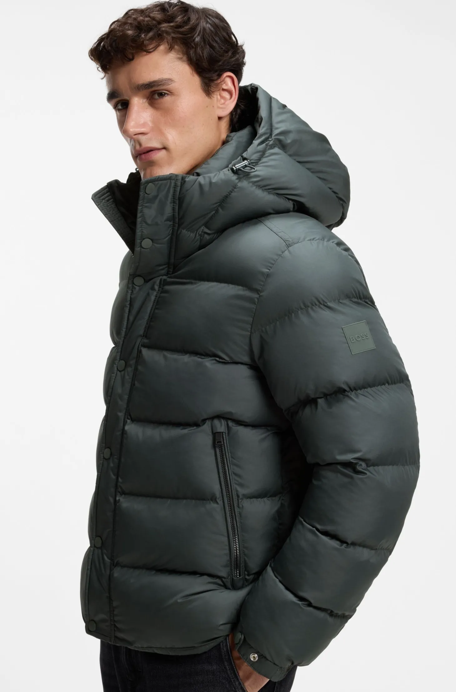 Wasserabweisende Steppjacke mit Kapuze und gepolstertem Kragen
