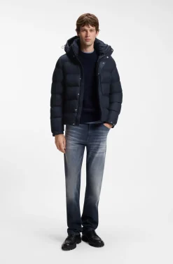 Wasserabweisende Steppjacke mit Kapuze und gepolstertem Kragen