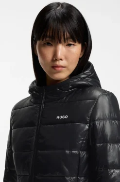 Wasserabweisende Steppjacke mit Kapuze und aufgedrucktem Logo