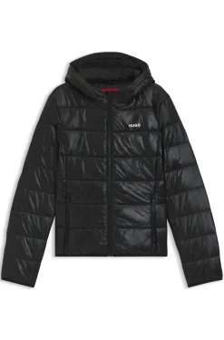 Wasserabweisende Steppjacke mit Kapuze und aufgedrucktem Logo