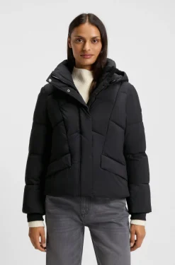 Wattierte Jacke mit Kapuze und Paspeln