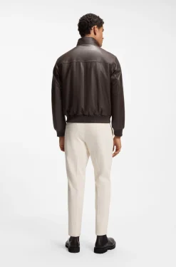 Wattierte Lederjacke mit Stehkragen
