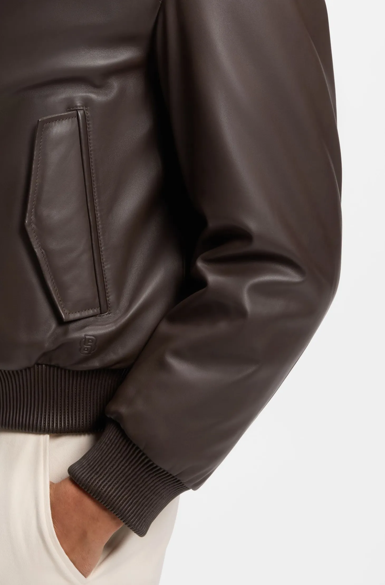 Wattierte Lederjacke mit Stehkragen