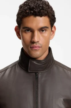 Wattierte Lederjacke mit Stehkragen