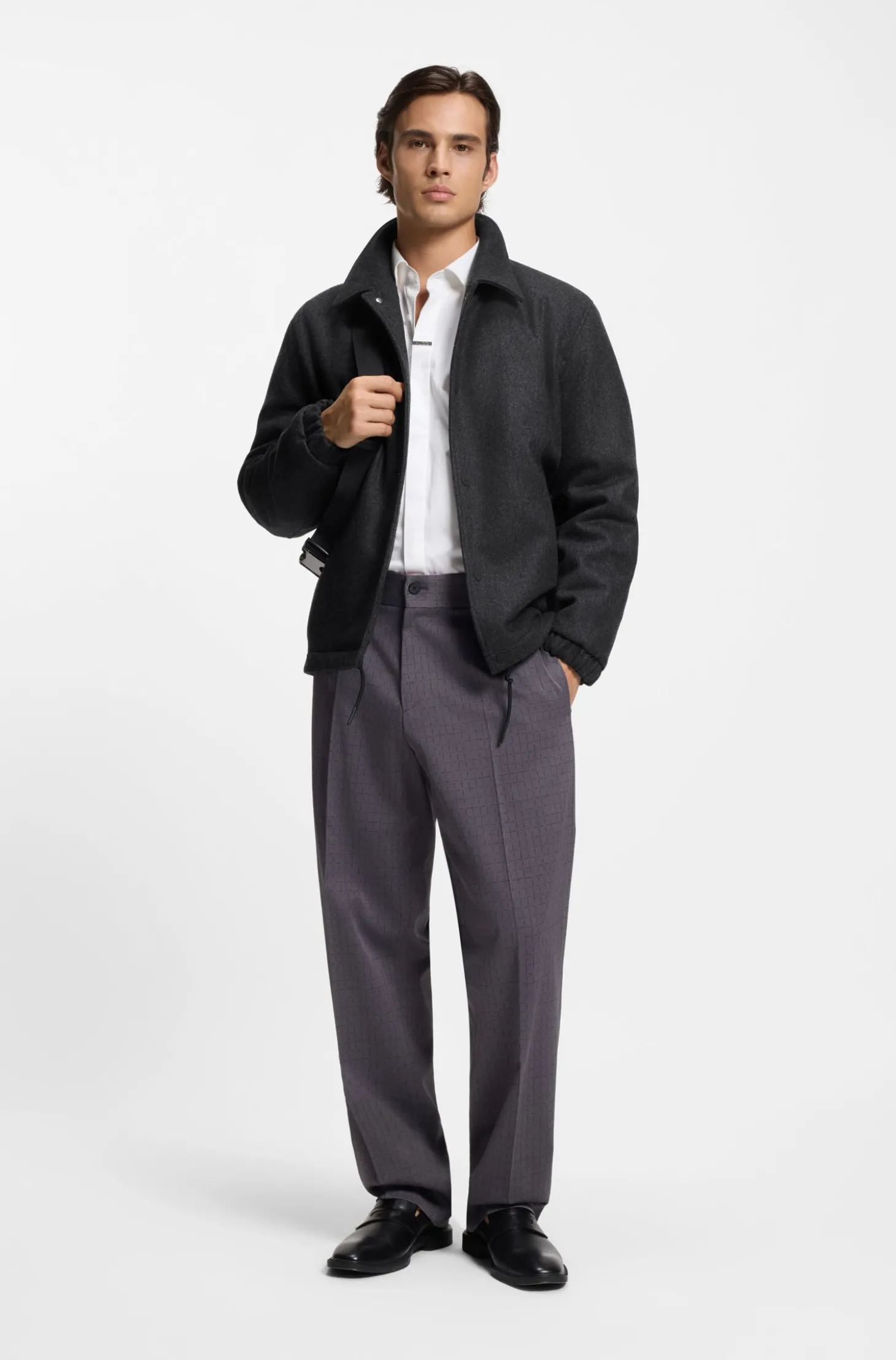 Wattierte Regular-Fit Trainingsjacke aus Woll-Mix