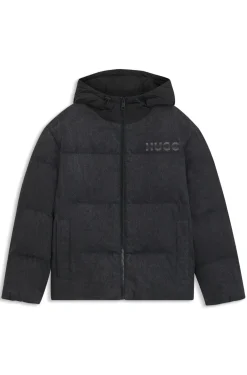 Wattierte Relaxed-Fit Jacke aus schwarzem Denim mit Logos