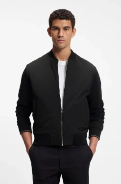 Wattierte Sweatjacke aus Material-Mix mit Reißverschluss