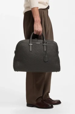 Weekender aus gewebtem Leder mit silberfarbenem Logo