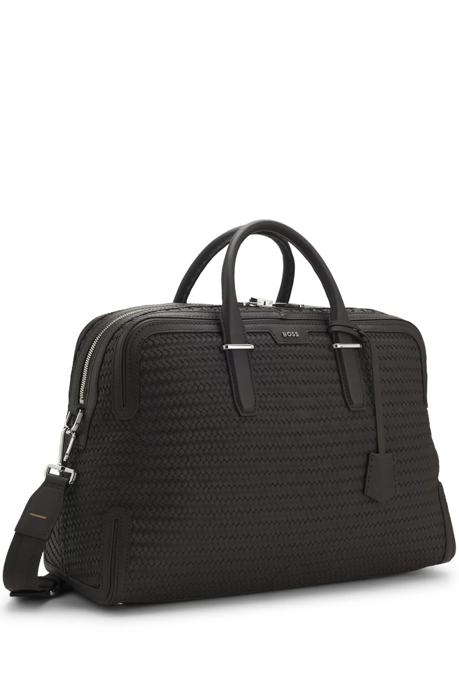 Weekender aus gewebtem Leder mit silberfarbenem Logo