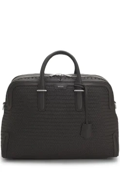 Weekender aus gewebtem Leder mit silberfarbenem Logo