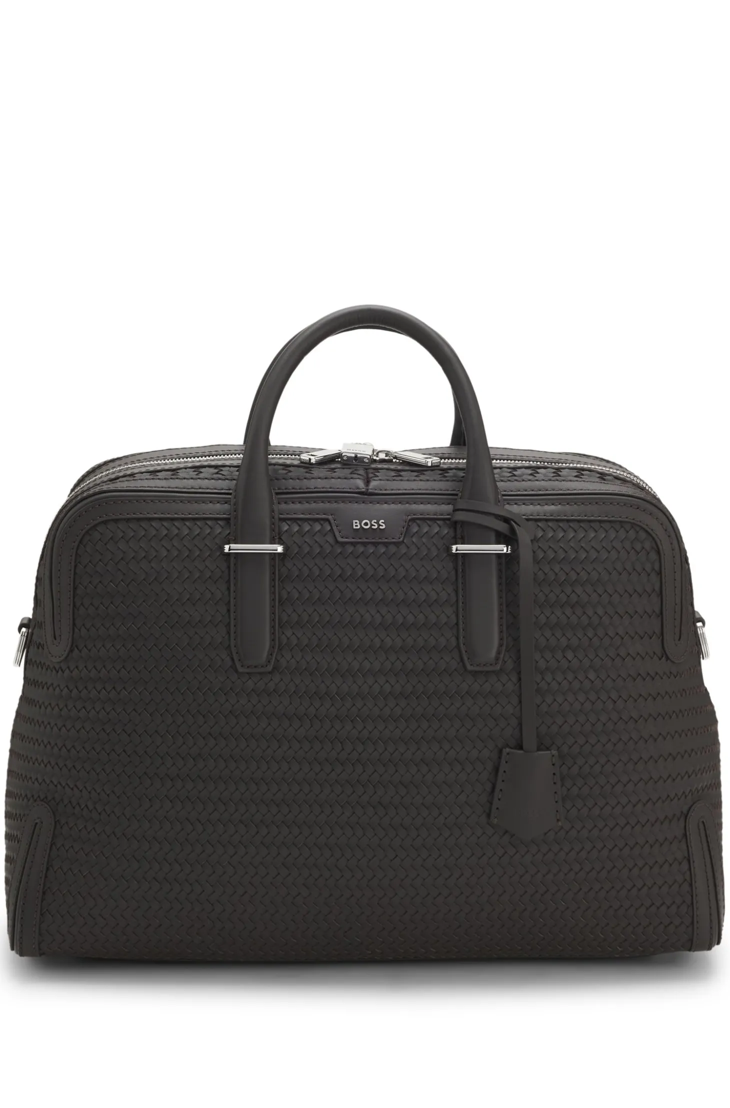 Weekender aus gewebtem Leder mit silberfarbenem Logo