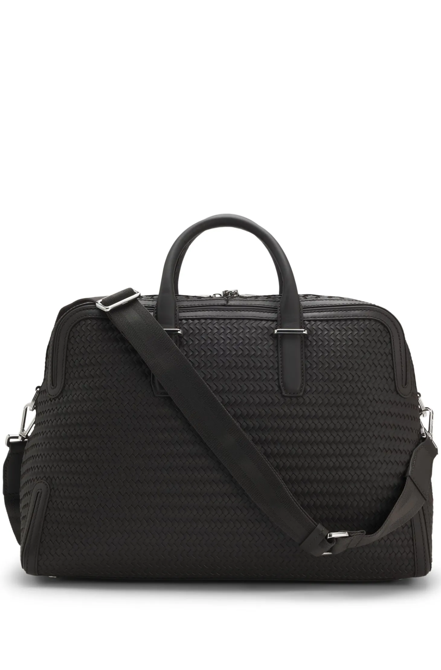 Weekender aus gewebtem Leder mit silberfarbenem Logo