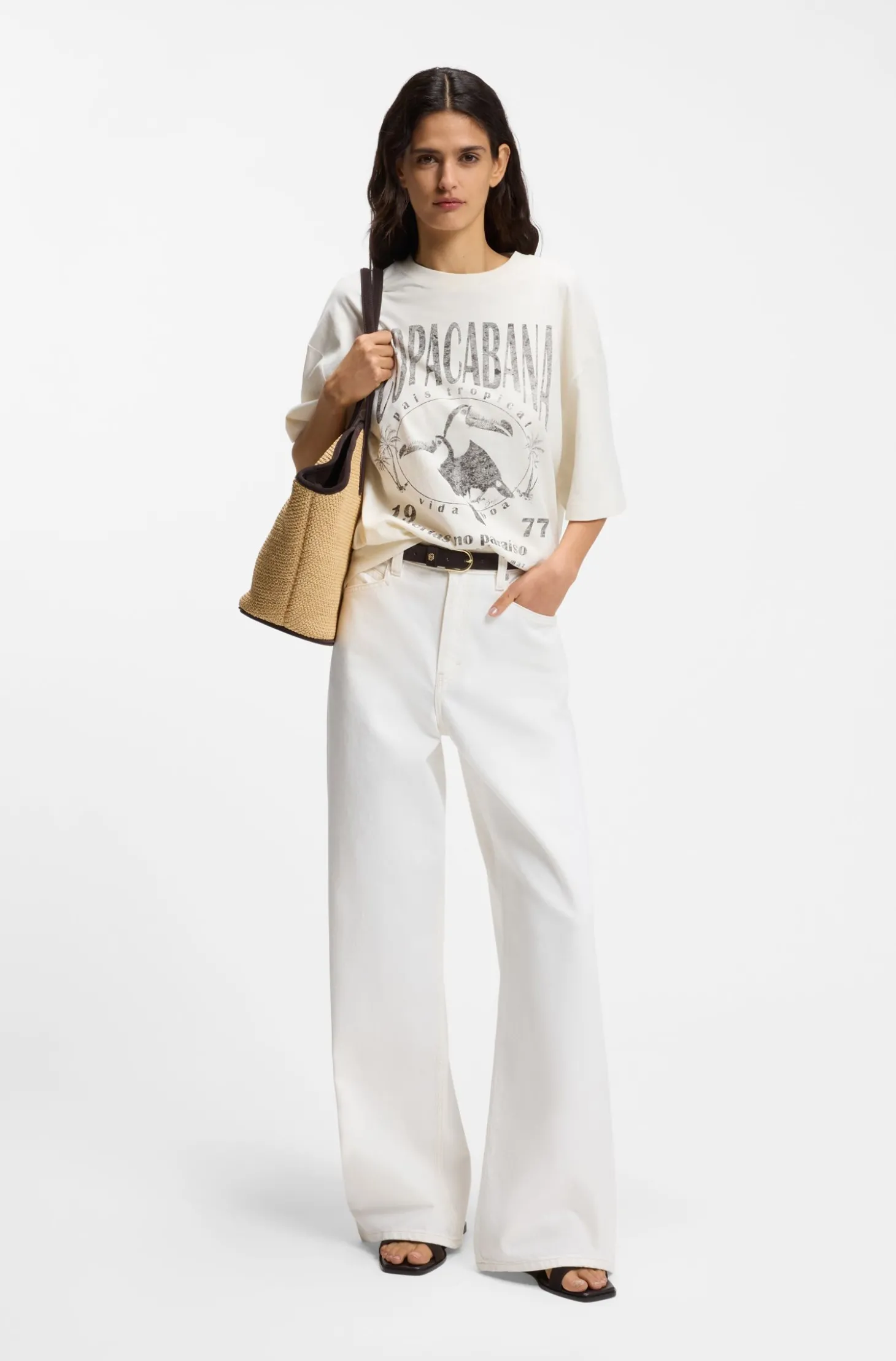 Weiße Relaxed-Fit Jeans aus festem Denim