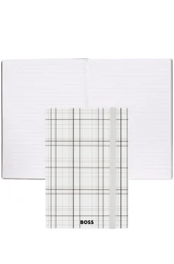 Weißes A5-Notizbuch mit Karo-Print und Folien-Logo