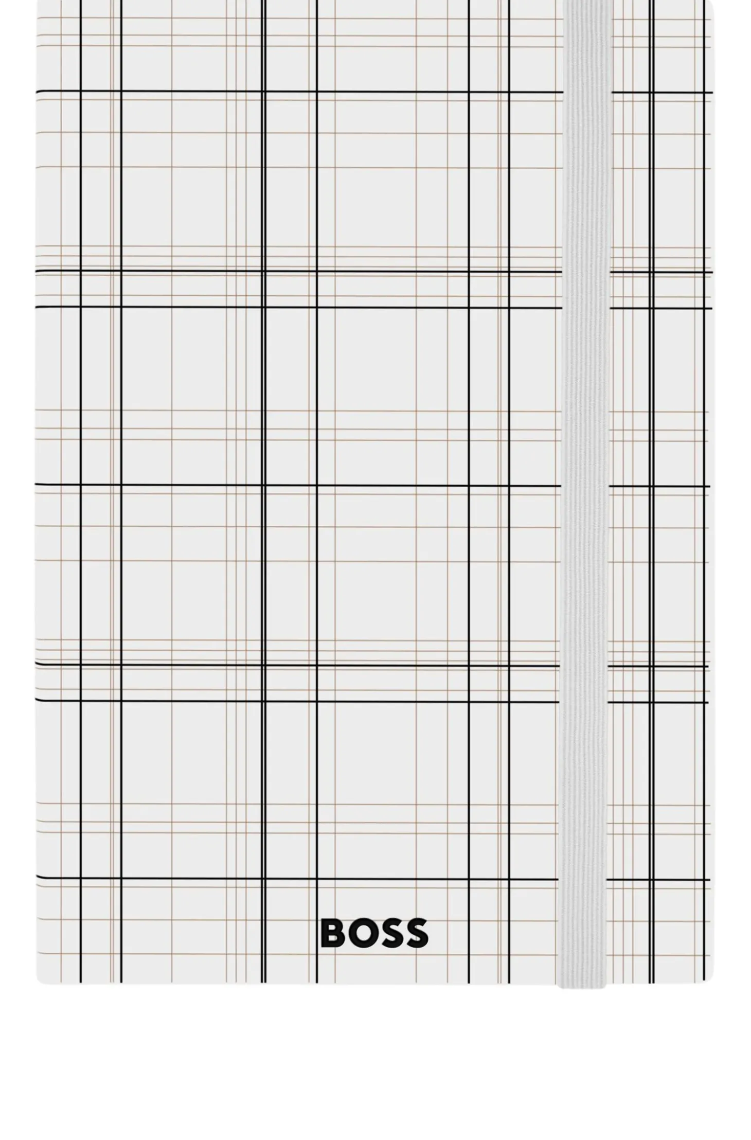 Weißes A5-Notizbuch mit Karo-Print und Folien-Logo