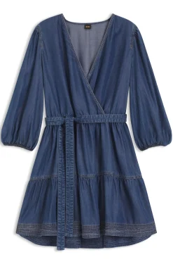 Wickelkleid in Denim-Optik mit Ballonärmeln
