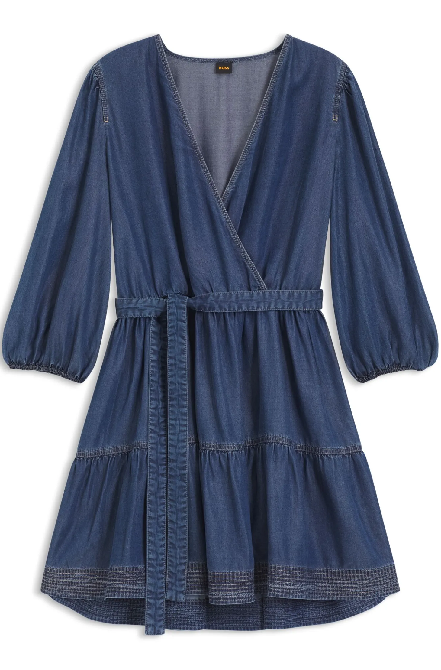 Wickelkleid in Denim-Optik mit Ballonärmeln
