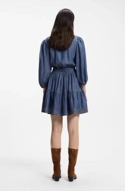 Wickelkleid in Denim-Optik mit Ballonärmeln