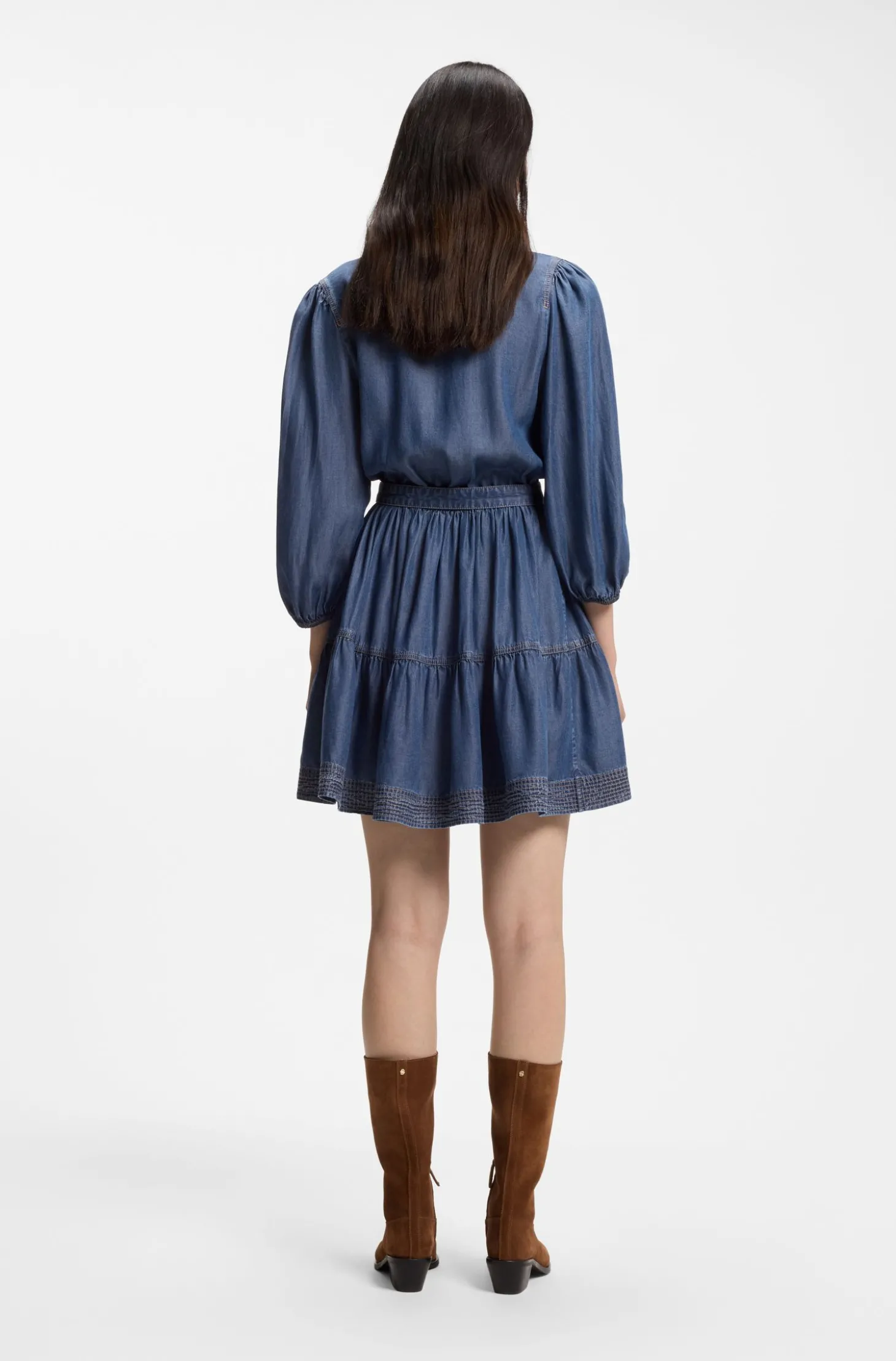 Wickelkleid in Denim-Optik mit Ballonärmeln