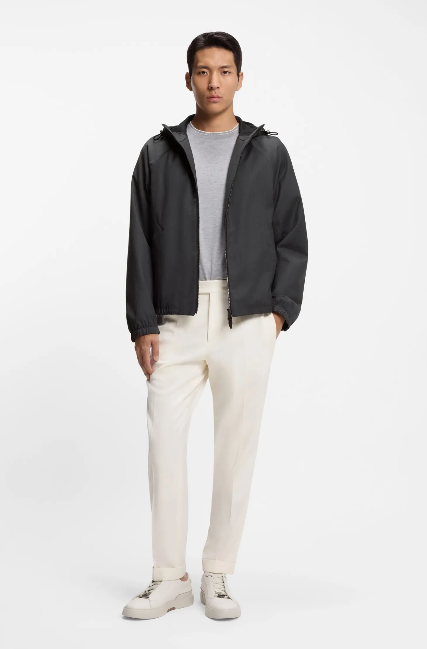 Windbreaker aus Schurwolle mit Kapuze