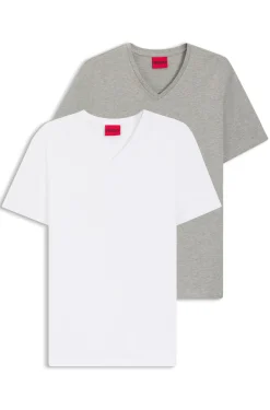 Zweierpack T-Shirts aus Stretch-Baumwolle mit V-Ausschnitt