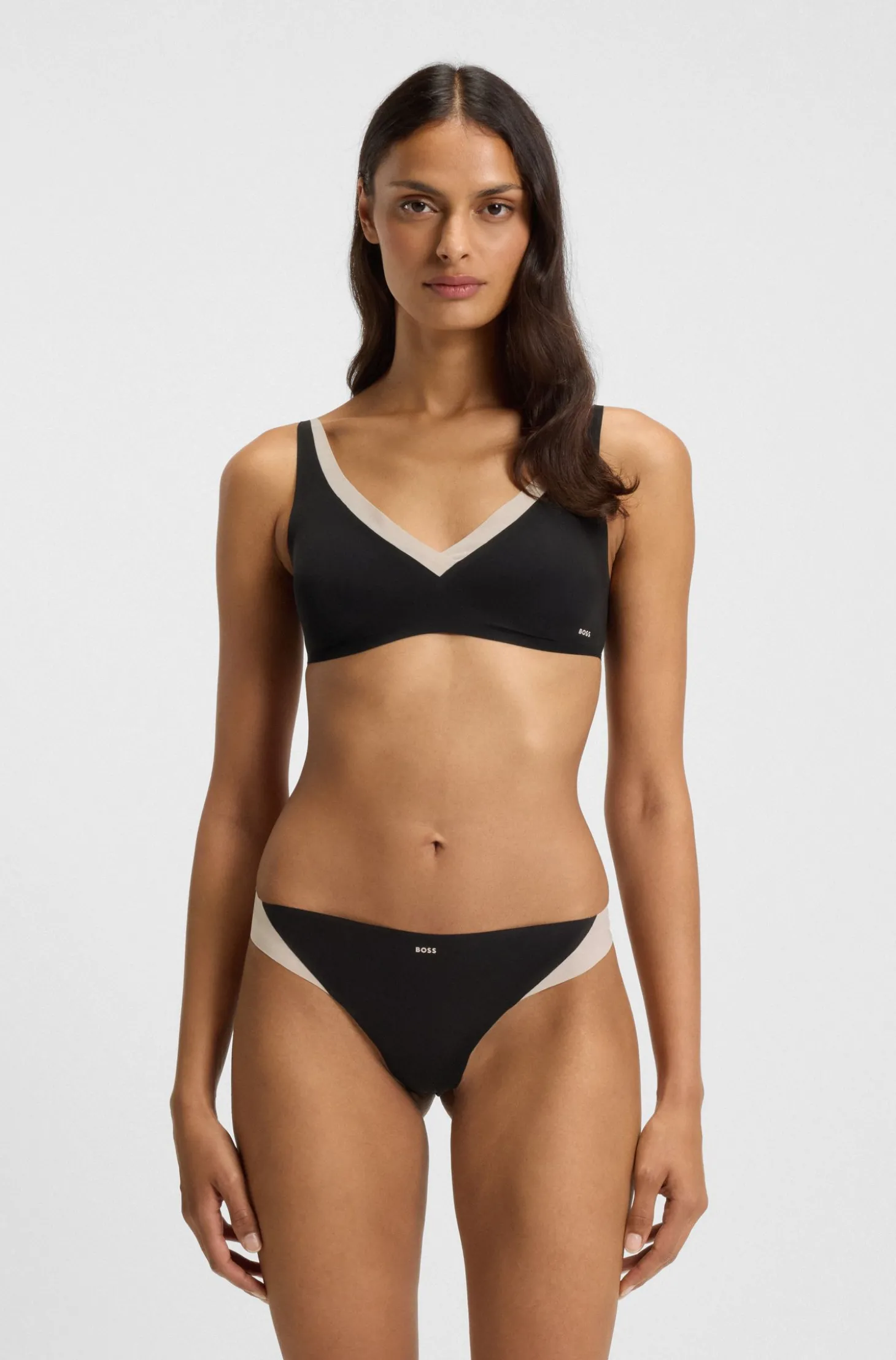 Zweifarbiger String aus Stretch-Jersey