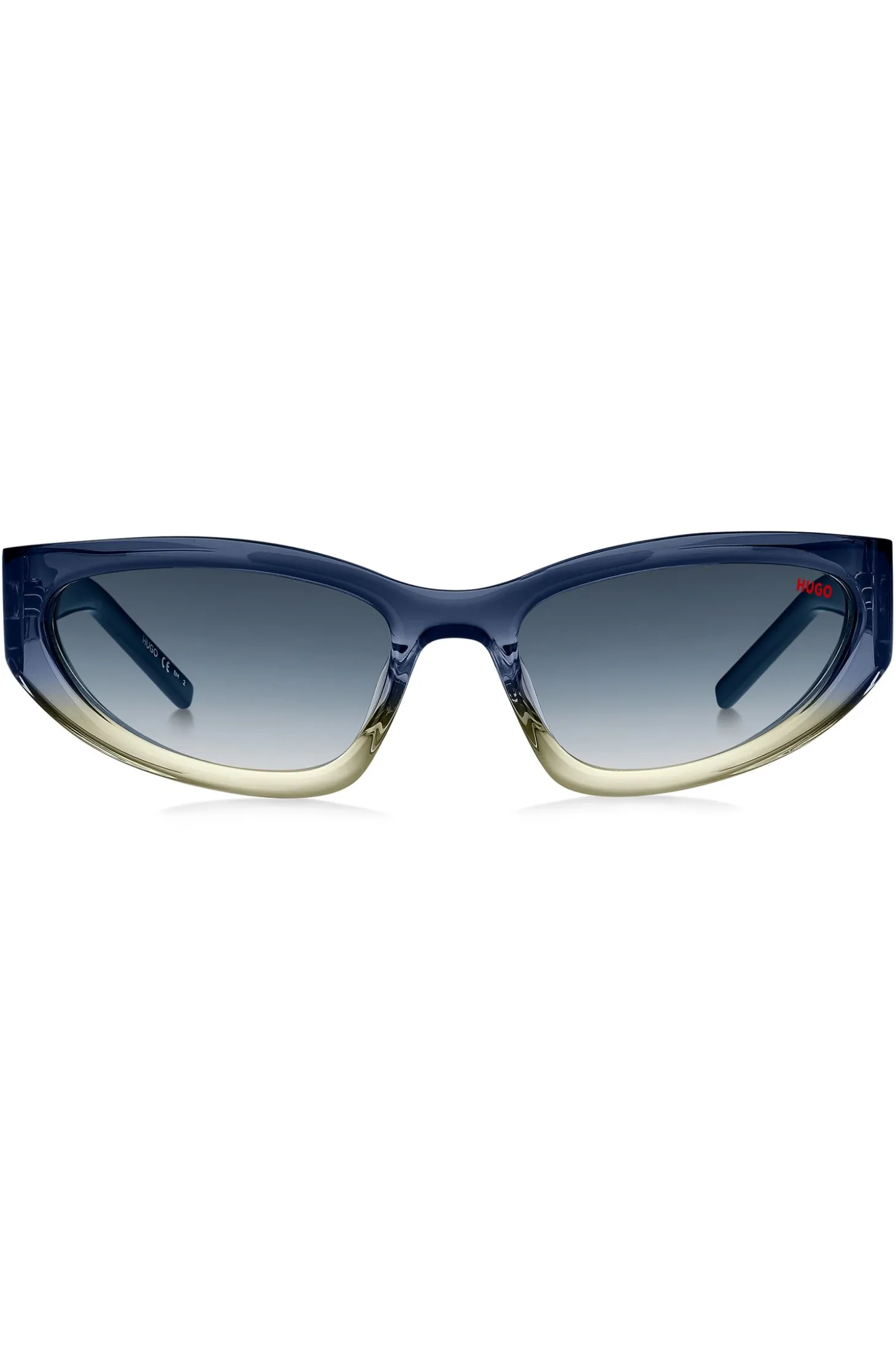 Zweifarbige Sonnenbrille aus blauem und gelbem Acetat
