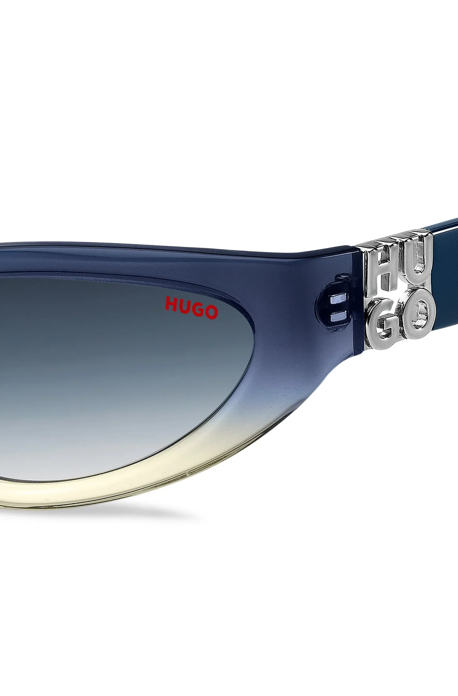 Zweifarbige Sonnenbrille aus blauem und gelbem Acetat
